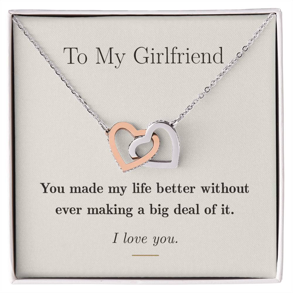 To My Girlfriend — Interlocking Hearts Necklace with Message Card