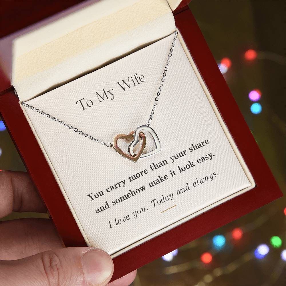 To My Wife — Interlocking Hearts Necklace with Message Card
